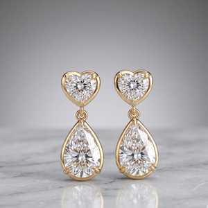1CT Heart 2CT Pear Cut Moissanite <b>Stud</b> <b>Earrings</b> Rose Gold Plated 925 Sterling <b>Silver</b> Fine Jewelry Promise Gift Bride Party - Product Image 2