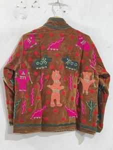 Vente en gros de robes décontractées en velours à col rond, veste à motif floral brodé à la main, manches longues, vêtements d'extérieur d'été, manteau pour femmes en coton - Product Image 1