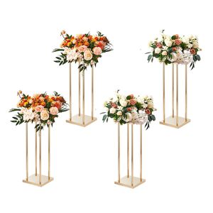 Set di 4 Colonne Metalliche Dorate Alte 60 cm per Matrimoni, Supporti per Vasi di Fiori Larghi 30 cm, Centrotavola Geometrici Alti in Metallo Laminato - Product Image 1