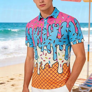 เสื้อโปโลพิมพ์ลายไอศกรีมคุณภาพสูง ลายพิมพ์ตามสั่ง ขายส่ง พิมพ์ลายแบบซับลิเมชั่น ผ้าสี่ทิศทางยืดได้ UPF 50+ เสื้อกอล์ฟสำหรับกิจกรรมกลางแจ้ง - Product Image 3