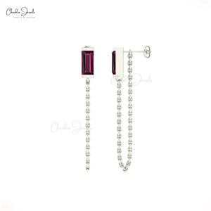 Dernières boucles d'oreilles chaîne délicate rhodolite or 14 carats ensemble demi-lunette 6x3mm pierres précieuses taille baguette longues boucles d'oreilles sans quantité minimale de commande - Product Image 2