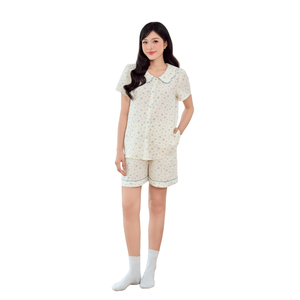 ชุดกางเกงขาสั้นผ้าลินินพิมพ์ลายดอกไม้สีฟ้า B2 MUM B913 สำหรับหญิงตั้งครรภ์-ระบายอากาศได้ดี เอวยางยืดปรับได้ พร้อมสำหรับฤดูร้อน - Product Image 1