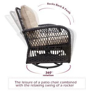Ensemble de chaises pivotantes à 360 degrés en osier, table de bistrot en rotin pour patio extérieur avec coussins, mobilier de jardin brun foncé - Product Image 3