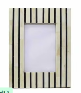 Marco de fotos de lujo hecho a mano con incrustaciones de hueso en rayas verticales blancas y negras, elegante marco decorativo con patrón de cebra. - Product Image 5
