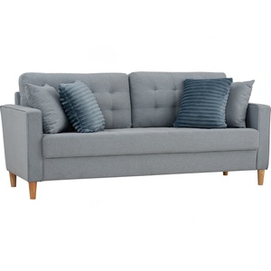 Modern Mid-Century Oak Wood 3 Seater <b>Sofa</b> with Upholstered Fabric for Living Room Home <b>Hotel</b> Seating - Product Image 1