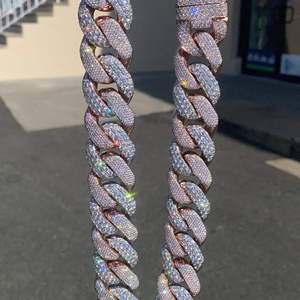 Fashion 925 Silver Moissanite Necklaces 18MM 3 Rows Cuban Link <b>Chain</b> for Men Hip Hop <b>Iced</b> <b>Out</b> Jewelry Pass Diamond Tester GRA - Product Image 2