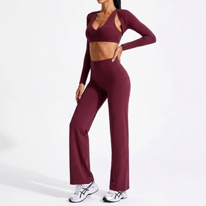 Conjunto de Yoga de 3 Piezas para Mujer, Alta Elasticidad, Cuello Redondo, Espalda Descubierta, Cierre con Cordón, Secado Rápido, Spandex/Nailon, Corte Ajustado, Logotipo Personalizado en la Parte Delantera - Product Image 3