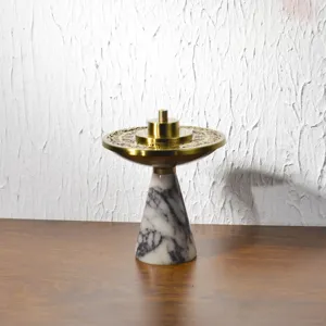Brûleur de Bakhoor en marbre vert veiné bordeaux naturel et écologique, avec plaque en alliage gravée, pour encens indien - Vente en gros - Product Image 1