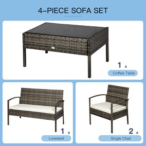 Set di Mobili da Giardino in Vimini Resistente alle Intemperie, 4 Pezzi con Tavolo e Sedie Bianco Crema - Product Image 4