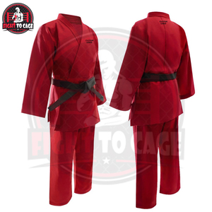 Custom Size Solid <b>Red</b> Color Judo <b>Suit</b> Breathable Stretch Lightweight 100% Cotton Martial Arts Wear Automated Cutting Factory - Product Image 4