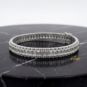 กำไลข้อมือเพชรทรงบาแกตต์สีโรสโกลด์ เงินสเตอร์ลิง คลาสสิก หรูหรา สวยงาม เหมาะสำหรับงานแต่งงาน ของขวัญสำหรับผู้หญิง - Product Image 4