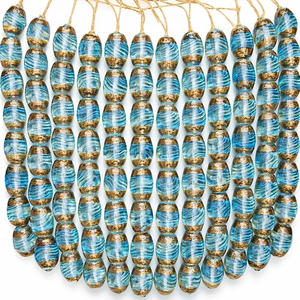 Perles ovales en verre soufflé de luxe, motif tourbillon turquoise |   Bracelets et colliers en perles de verre artisanales 13x18mm pour projets de bijoux DIY EXCEL - Product Image 2