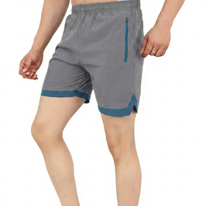 Pantalones cortos deportivos de secado rápido con bolsillo con cremallera, cintura elástica, longitud media, de poliéster tejido, ligeros para correr, para hombre - Product Image 4