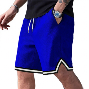 Shorts pour homme en tissu mesh respirant, couleur noire unie, avec cordon de serrage blanc à la taille, vêtements de sport décontractés - Product Image 2
