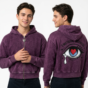 Blue Vintage Wash Zip Up Hoodie Time Is Fleeting <b>Hourglass</b> Graphic Back Print Men Wasted Time Chest Print Streetwear Hoody - Product Image 5