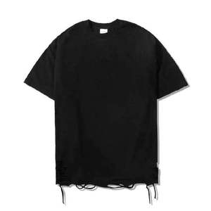 Camiseta Negra Oversize para Hombre con Cordón Ajustable en el Bajo, Estilo Urbano, Ajuste Holgado, Logotipo Personalizado, Venta al por Mayor - Product Image 6