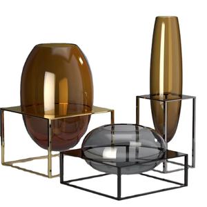 ชุดแจกันดอกไม้แก้ว3ขนาดแตกต่างกันสำหรับตกแต่งภายในบ้านโต๊ะทันสมัยแจกันดอกไม้ห้องนั่งเล่นพร้อมขาตั้งโลหะ - Product Image 1
