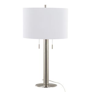 Lampada da tavolo contemporanea in metallo Grandview Gallery by Master da 29 pollici, base in nichel lucido con paralume in lino bianco, set da 2 - Product Image 2