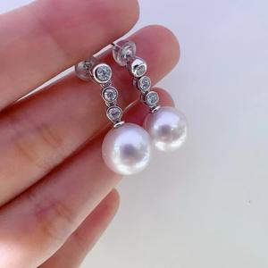 Versatile Tahitian <b>Black</b> Pearl <b>Dangle</b> <b>Earrings</b> 10-11mm Round with Flawless Hot Bar Design Classic Basic Fashion Accessory - Product Image 1