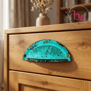 Poignée de tiroir ovale moderne en alliage de zinc Beads Art CIK 187, finition patinée turquoise, bouton de meuble pour maison et bureau - Product Image 3