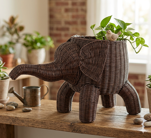 Panier de rangement en rotin fait main en forme d'éléphant, écologique, en osier, organisateur de jouets, décoration pour la maison, pot de fleurs ou de fruits - Product Image 1