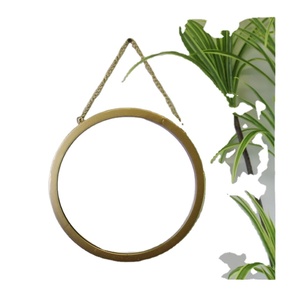 Miroir mural suspendu en aluminium, miroir à cadre, Style rond, réflecteur de verre - Product Image 1