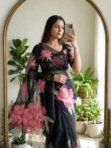 Nouveau Saree en Georgette à Imprimé Numérique RN, Motif Floral, Séchage Rapide, Qualité Supérieure, Tissu pour Blouse, Léger, Idéal pour Fêtes Estivales - Product Image 6