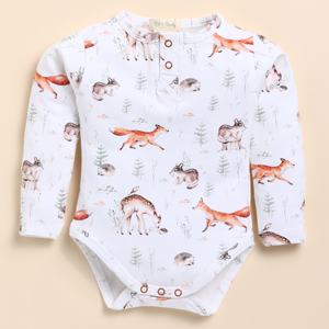Body à manches longues en bambou bio élasthanne Vêtements pour bébé de qualité supérieure à imprimé renard - Product Image 2
