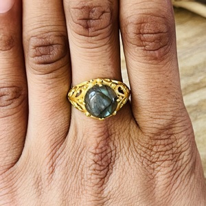 Unique Statement Brass <b>Labradorite</b> <b>Ring</b> 18k Gold Plated Filigree Handmade <b>Ring</b> Vintage Fashionable Wholesale <b>Ring</b> For Women - Product Image 6