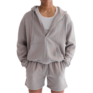 Ensembles de survêtements courts pour hommes, personnalisés, été, unisexe, en coton, 2 pièces, effet délavé, ensemble sweat à capuche et short - Product Image 6