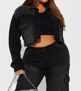 Womens Washed <b>Denim</b> <b>Jacket</b> Boxy Fit Full Sleeve Turn-down Collar Frayed Details Winter Casual Outerwear Breathable Quick Dry - Product Image 4