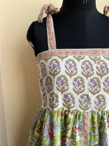Vestido Indio de Algodón Estampado a Mano, Vestido Largo 100% Algodón con Bordado Floral, Cuello Cuadrado, Vestido Tipo Túnica Estampado a Mano - Product Image 2