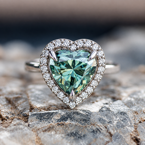 Anillo de Compromiso con Diamante Tallado en Corazón Verde, con Diamantes Laterales de Color D, Estilo Clásico, Joyería de Oro para Mujer, Aniversario de Bodas - Product Image 1