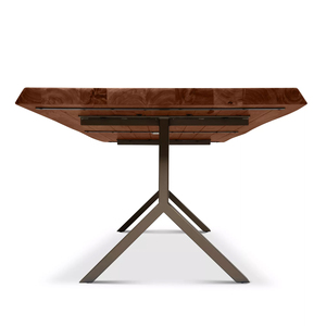 Table de salle à manger authentique de style américain en bois d'acacia massif à bord naturel avec finition noyer et base en laiton simple et durable - Product Image 6