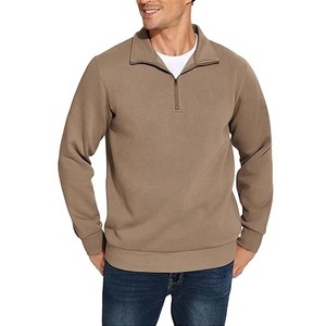 Sudadera Casual de Forro Polar con Cierre de Cremallera de un Cuarto para Hombre, Corte Regular, Color Sólido, Cuello Camisero - Product Image 1