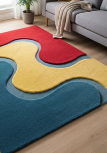Tapis personnalisé moderne en laine tuftée à la main, motif multicolore, style Uttar Pradesh, ensembles de tapis personnalisables pour chambre, salon, prière - Product Image 3