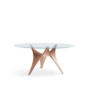 Mesa de Centro Moderna con Tapa de Cristal y Base Metálica Escultural, Mesa de Diseño para Sala de Estar, Vestíbulo de Hotel, Cafetería - Product Image 1