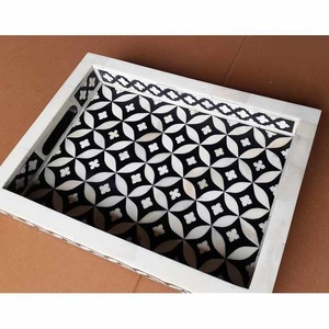 Plateau de service rectangulaire en os incrusté de qualité supérieure, fait main, décoratif, pour servir des boissons, du thé, du café et des collations - Product Image 5