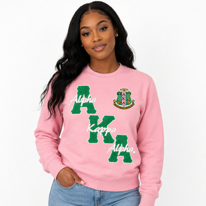 Sweat-shirt col rond uni en polyester/coton écologique pour femme, automne/hiver, avec motif de lettres vertes sur le devant, design chenille - Product Image 6