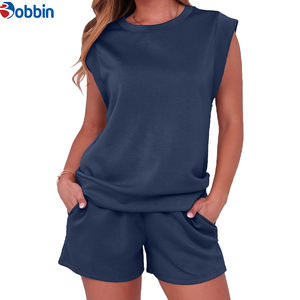 Conjuntos Deportivos Cortos de Verano, Tendencia Actual, con Logotipo Personalizado, sin Mangas, 2 Piezas, Shorts y Camisetas para Mujer - Product Image 1