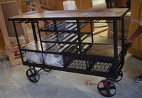 Chariot de service de chariot de barre en bois de fer de meubles commerciaux industriels Vintage fabricant de chariot de service