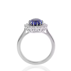 Anillo de Diamantes con Zafiro Azul Real Genuino, Anillo de Compromiso con Zafiro de Laboratorio, Anillo de Oro de 14k para Regalo de Cumpleaños - Product Image 4