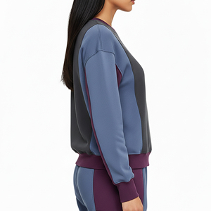 Sudadera Oversize de Cuello Redondo con Paneles de Bloques de Color Cosidos al por Mayor OEM/ODM, Sudadera de Invierno de Alto Gramaje Estilo Hip Hop para Mujer - Product Image 2