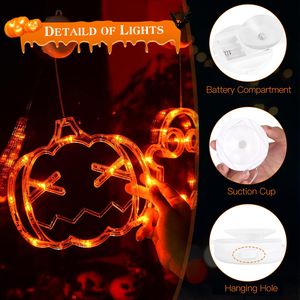 Luci per Finestre di Halloween, Set da 3 Pezzi, Decorazioni Appese a Forma di Ragno, Cappello da Strega e Zucca Arancione con Ventosa per Decorazioni Festive - Product Image 3