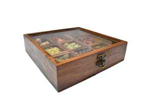 Boîte à épices en bois naturel sculpté antique pour la cuisine, boîte de rangement pour masala en bois faite à la main - Product Image 3