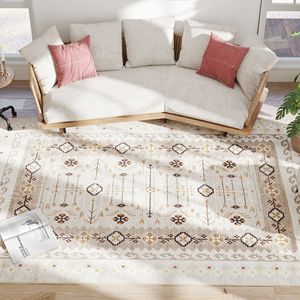 Tappeto Boho in Flanella 8x10, Antiscivolo e Lavabile in Lavatrice, Grande Tappeto per Soggiorno, Camera da Letto o Sala da Pranzo - Marrone - Product Image 1