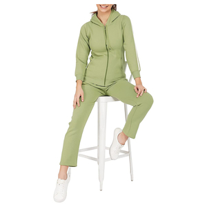 Ensemble de survêtement 2 pièces pour femme de haute qualité, vert, avec sweat à capuche zippé et pantalon de jogging long, tenue de sport pour la gym, ODM OEM - Product Image 3