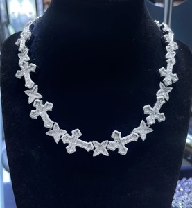 Bling Micro Pave Moissanite Cross Necklace <b>Iced</b> <b>Out</b> Baguette Diamond Star Crucifix Link <b>Chain</b> Hip Hop Religious Jewelry Gift Set - Product Image 1