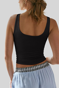 Top Corto sin Mangas con Cuello en V para Mujer, Top Corto Acanalado, Doble Forro, Moda Verano, Casual, Básico, Tendencia 2026, Ropa para Hacer Ejercicio y Salir - Product Image 4