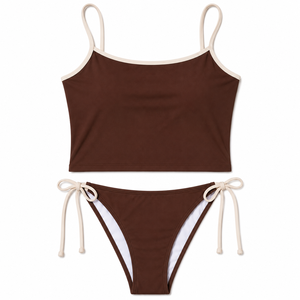 Conjunto de Bikini de Color Sólido para Mujer, con Tirantes Ajustables y Lazos Laterales, Traje de Baño de Dos Piezas, OEM, ODM, Venta al Por Mayor - Product Image 2